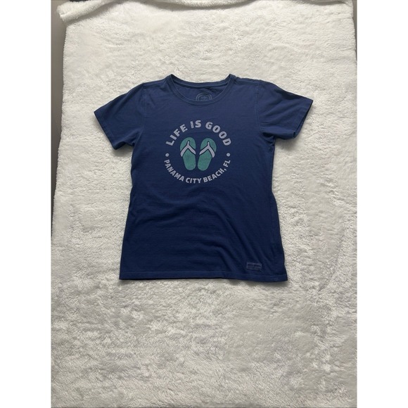 Life Is Good Womens Shirt Sm Dark Blue Bethany Beach DE Flip Flops Classic Fit - Picture 9 of 9